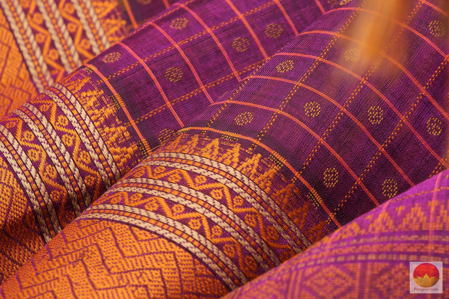 Magenta & Orange - Handwoven Silk Cotton Saree - KC 512 Archives - Silk Cotton - Panjavarnam