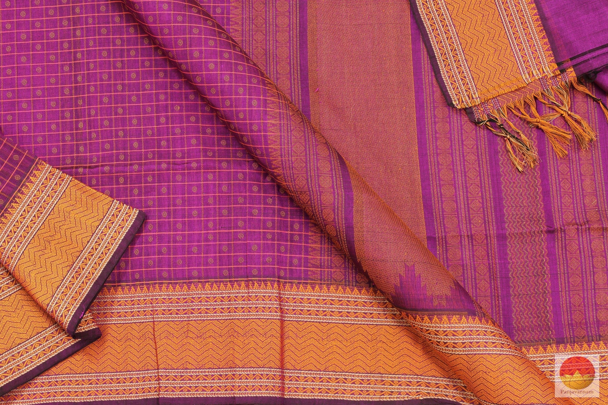 Magenta & Orange - Handwoven Silk Cotton Saree - KC 512 Archives - Silk Cotton - Panjavarnam