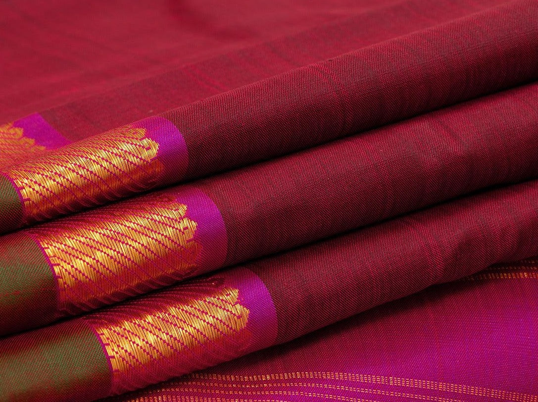 Magenta And Pink Kanchipuram Silk Saree Handwoven Pure Silk Pure Zari For Festive Wear PV J 676 - Silk Sari - Panjavarnam PV J 676