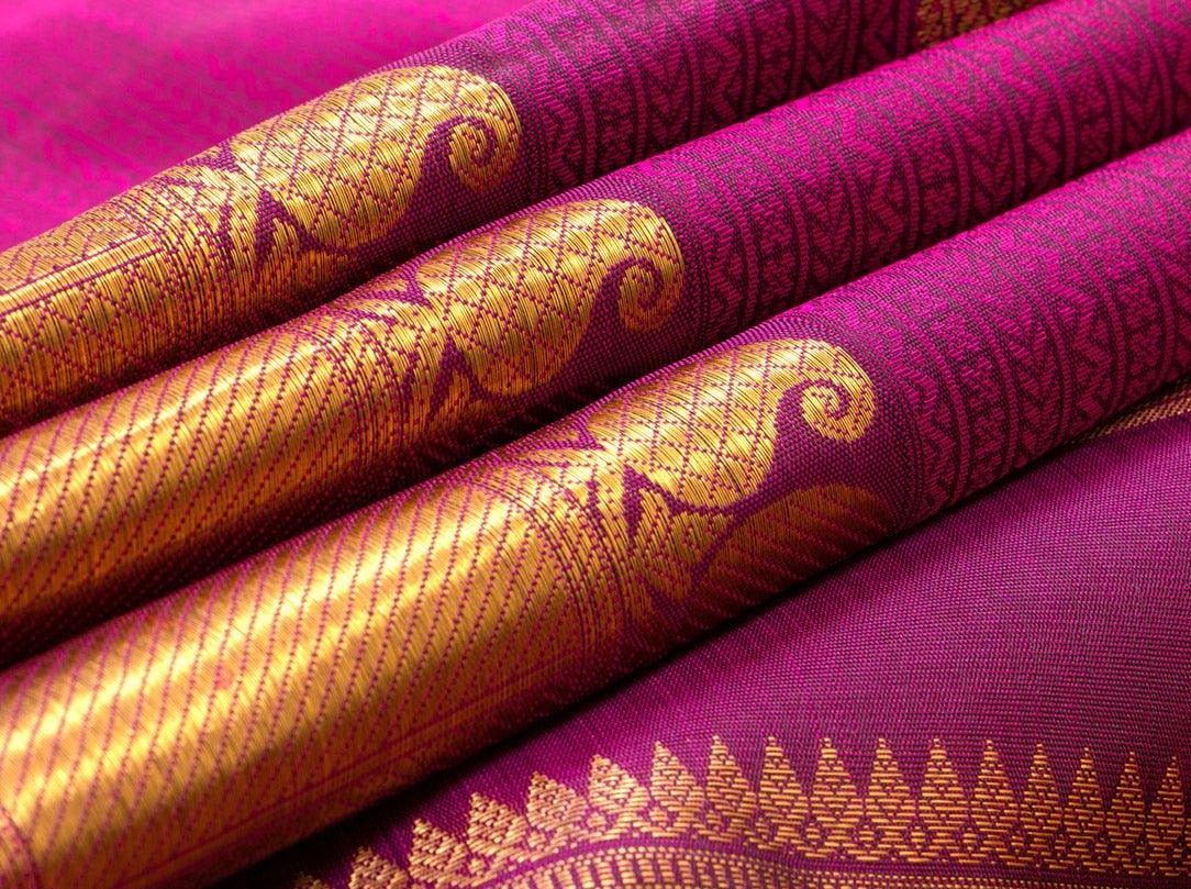 Magenta Kanchipuram Silk Saree Handwoven Pure Silk Pure Zari For Festive Wear PV DL 05 - Silk Sari - Panjavarnam PV DL 05