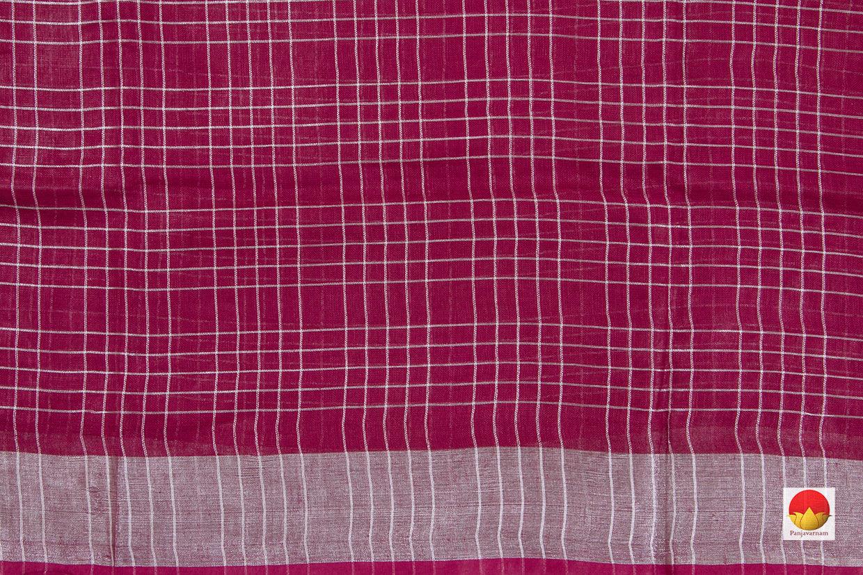 Magenta Pure Linen Saree With Silver Zari Border Handwoven For Office Wear PL 1088 - Saris & Lehengas - Panjavarnam