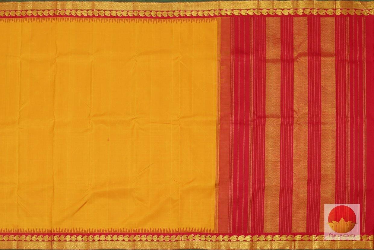 Mango Yellow & Red - Handwoven Kanchipuram Silk Saree - Pure Zari - PV J 927 - Archives - Silk Sari - Panjavarnam