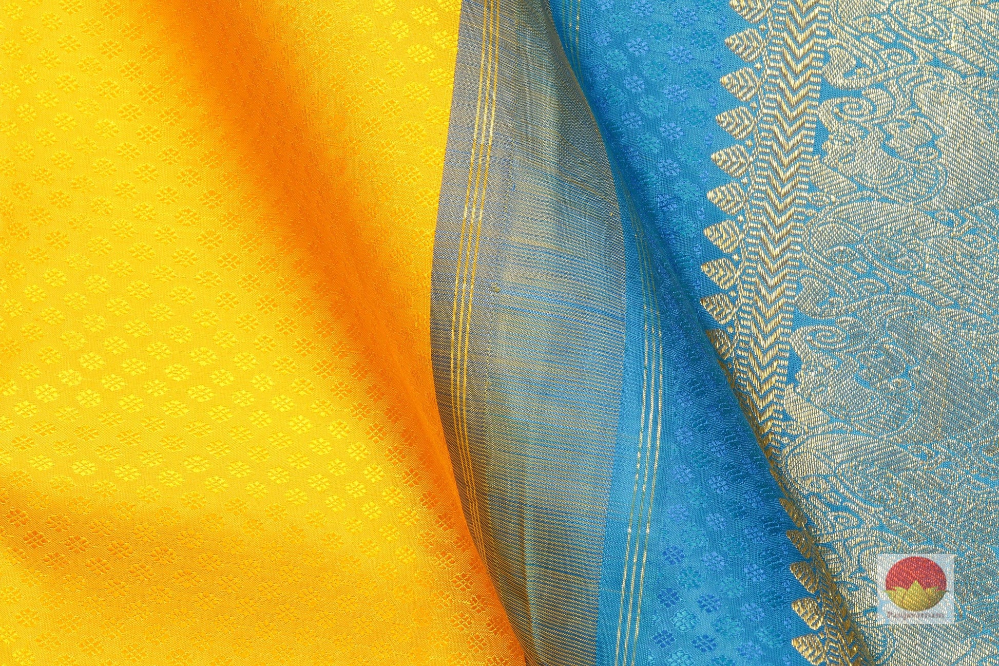 Mango Yellow Handwoven Pure Silk Kanjivaram Saree - Pure Zari - PA SVS 1 - Silk Sari - Panjavarnam