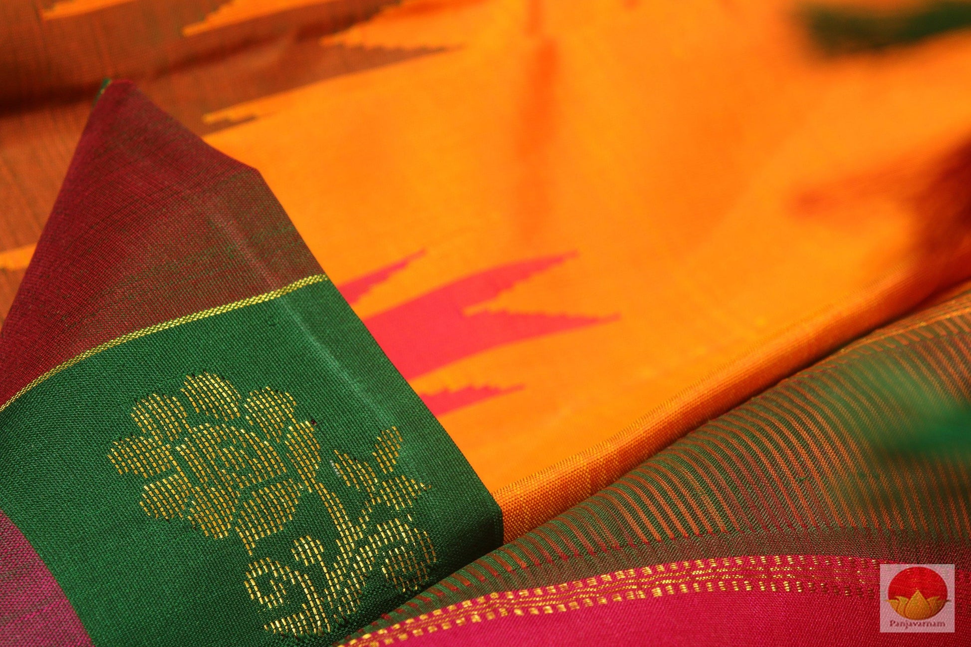 Mango Yellow - Temple Border - Handwoven Pure Silk Kanchipuram Saree - Pure Zari - PV SVS 12967 Archives - Silk Sari - Panjavarnam