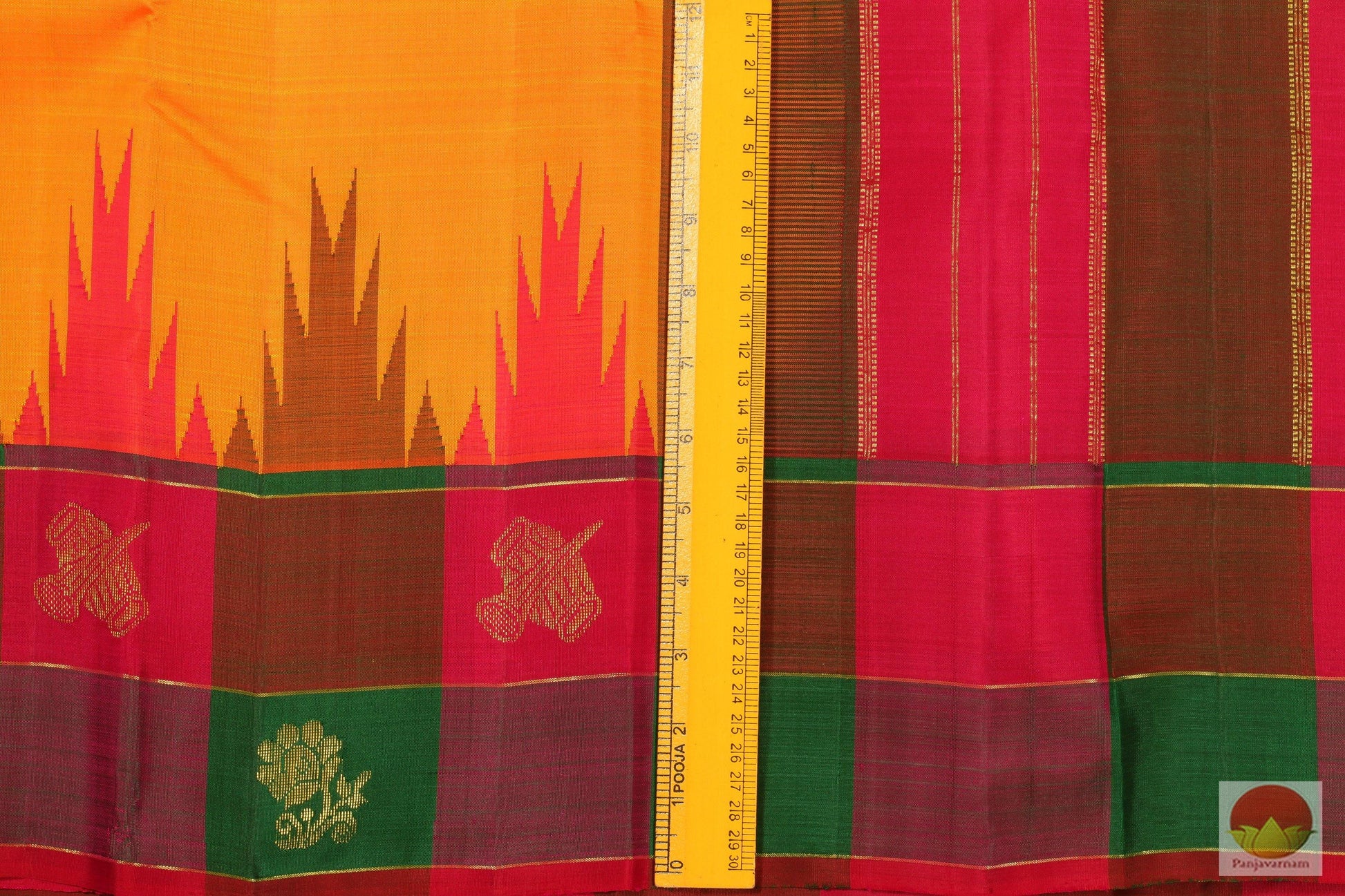 Mango Yellow - Temple Border - Handwoven Pure Silk Kanchipuram Saree - Pure Zari - PV SVS 12967 Archives - Silk Sari - Panjavarnam