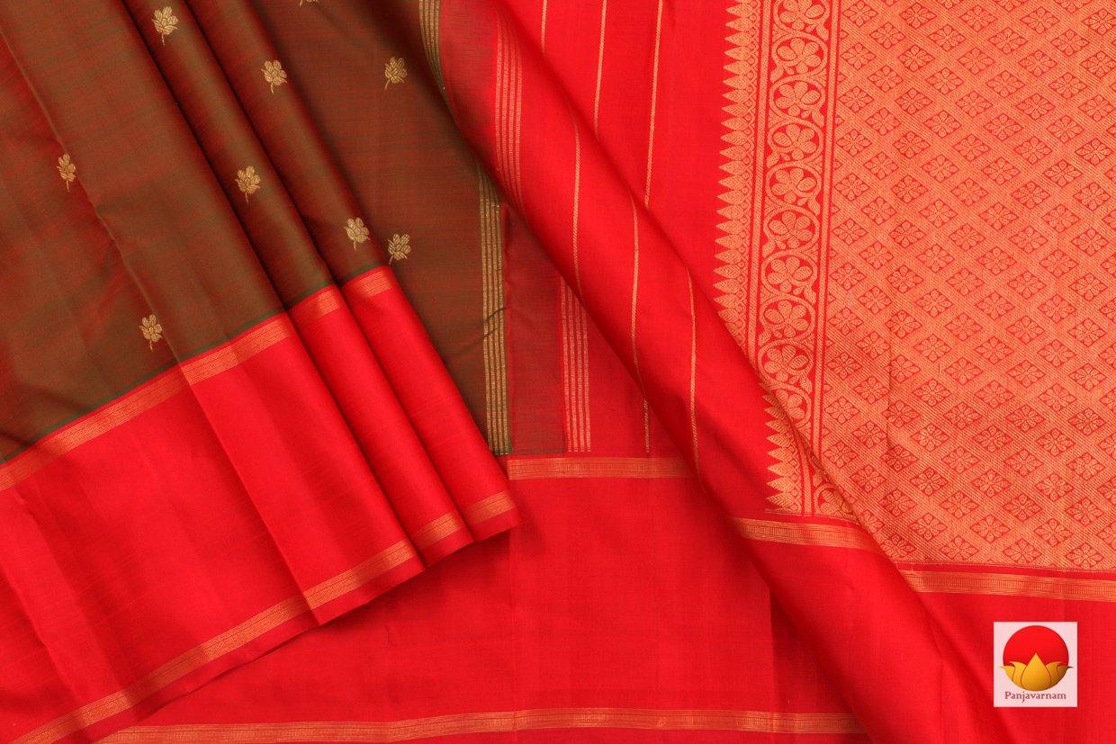 Manthulir Green And Red Kanchipuram Silk Saree Handwoven Pure Silk Pure Zari For Festive Wear PV G 4280 - Silk Sari - Panjavarnam PV G 4280