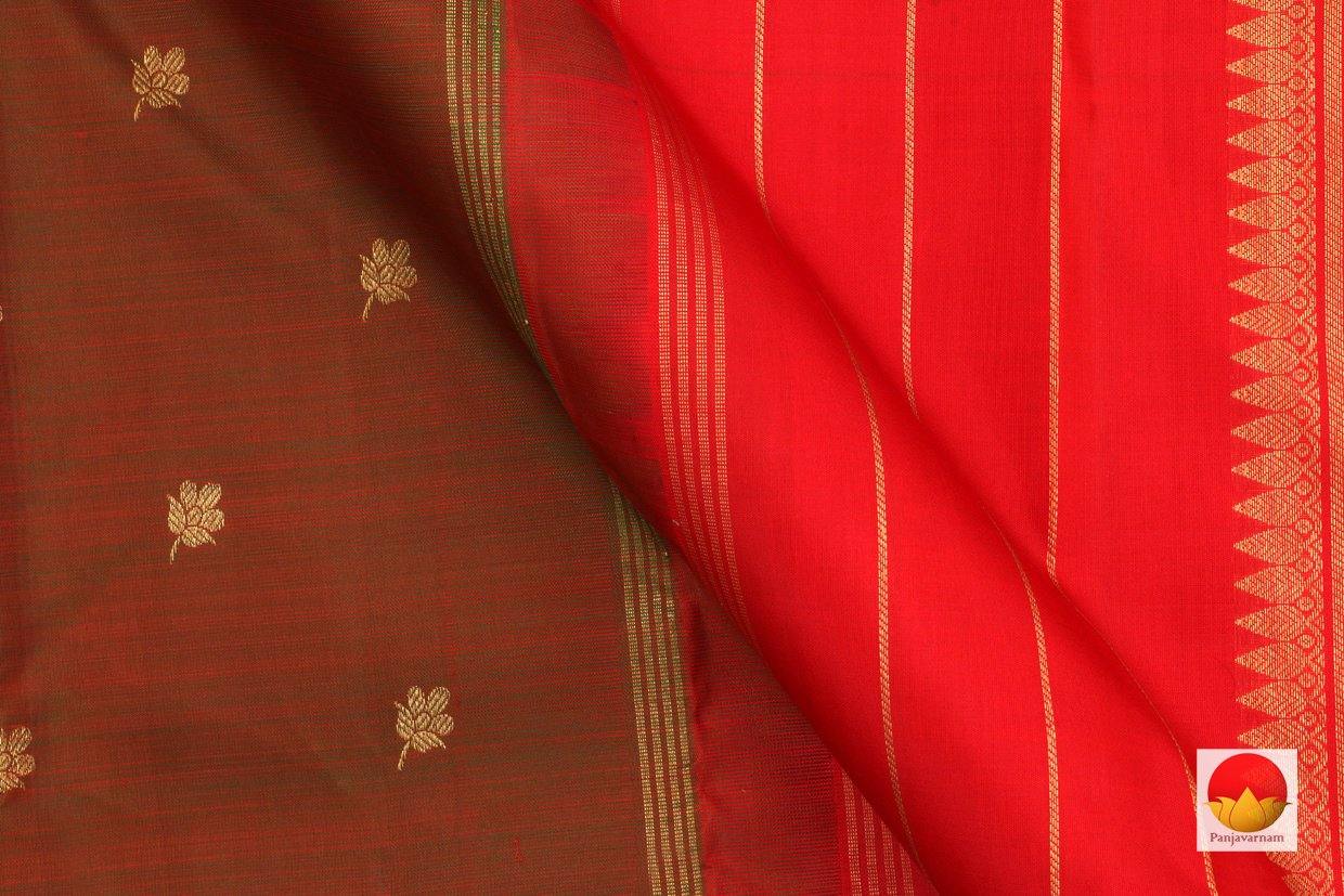 Manthulir Green And Red Kanchipuram Silk Saree Handwoven Pure Silk Pure Zari For Festive Wear PV G 4280 - Silk Sari - Panjavarnam PV G 4280