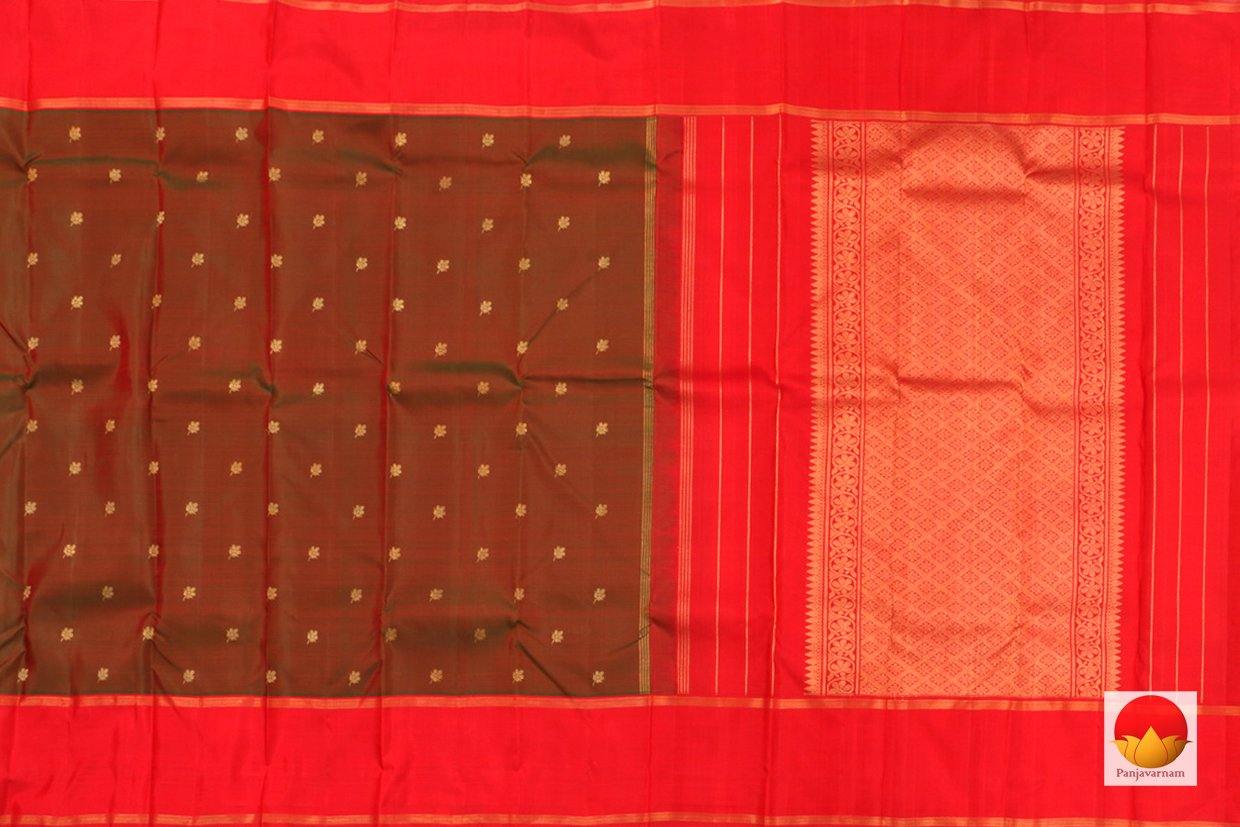 Manthulir Green And Red Kanchipuram Silk Saree Handwoven Pure Silk Pure Zari For Festive Wear PV G 4280 - Silk Sari - Panjavarnam PV G 4280