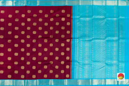 Maroon And Anandha Blue Kanchipuram Silk Saree Handwoven Pure Silk Pure Zari For Wedding WearPV NYC 189 - Silk Sari - Panjavarnam PV NYC 189