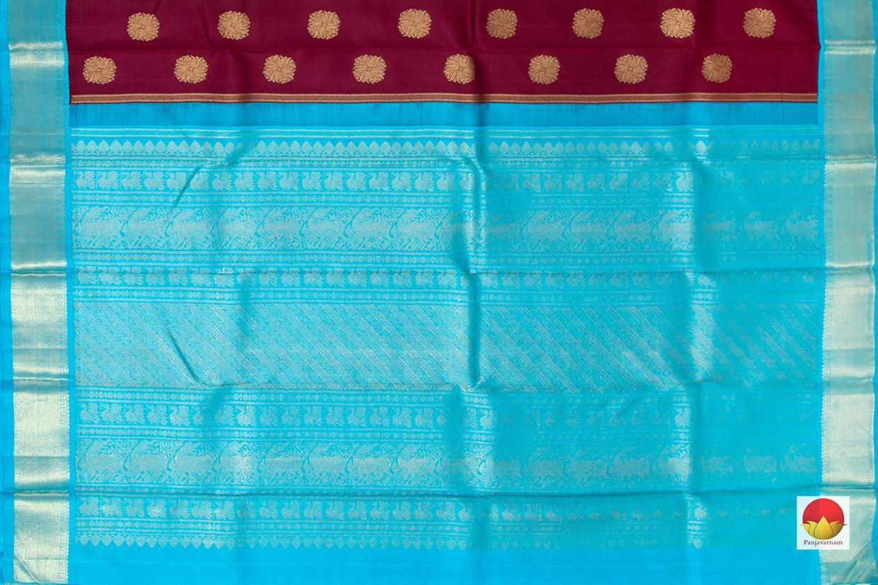 Maroon And Anandha Blue Kanchipuram Silk Saree Handwoven Pure Silk Pure Zari For Wedding WearPV NYC 189 - Silk Sari - Panjavarnam PV NYC 189