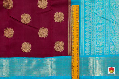 Maroon And Anandha Blue Kanchipuram Silk Saree Handwoven Pure Silk Pure Zari For Wedding WearPV NYC 189 - Silk Sari - Panjavarnam PV NYC 189