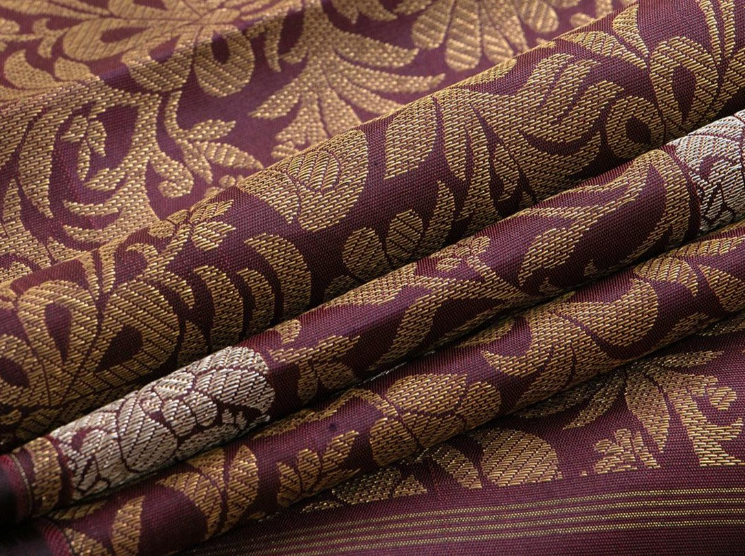 Maroon Kanchipuram Silk Saree Handwoven Pure Silk Pure Zari Borderless PV NYC 556 - Silk Sari - Panjavarnam