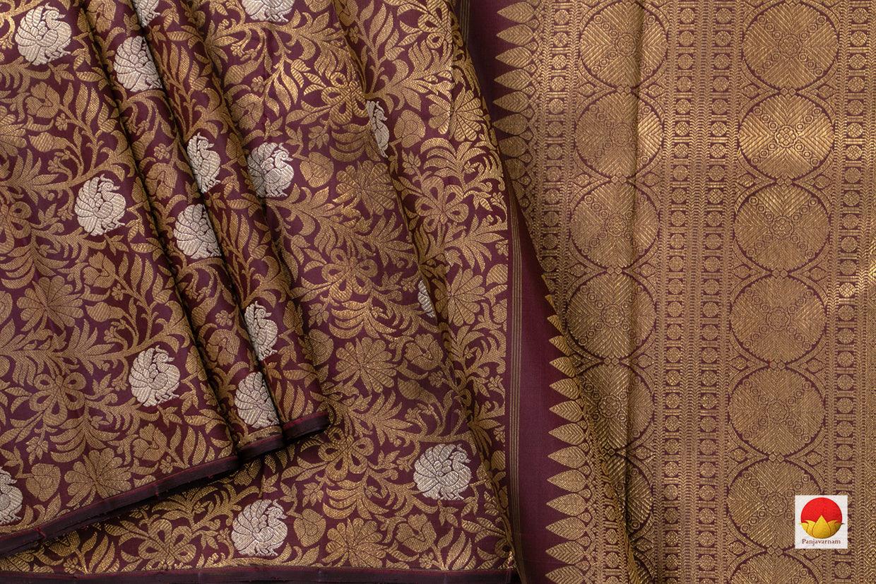 Maroon Kanchipuram Silk Saree Handwoven Pure Silk Pure Zari Borderless PV NYC 556 - Silk Sari - Panjavarnam PV NYC 556