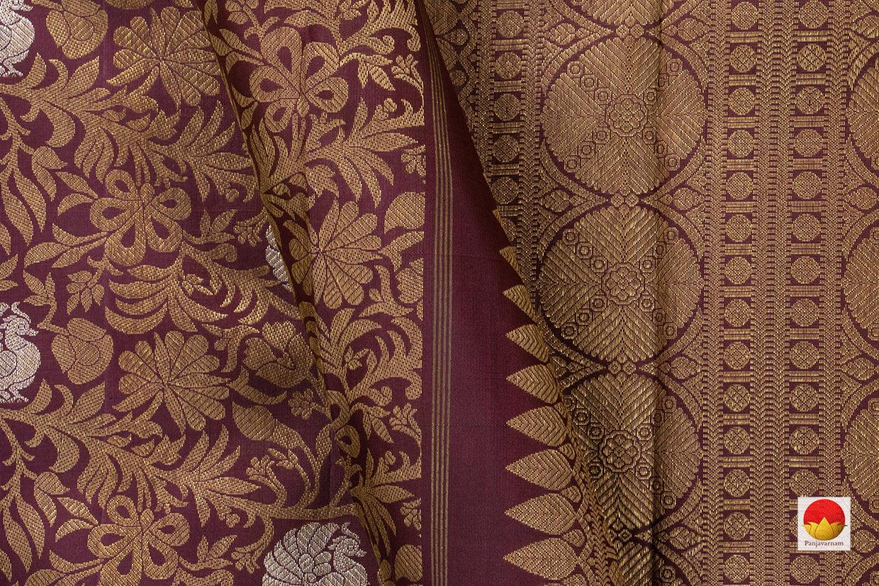 Maroon Kanchipuram Silk Saree Handwoven Pure Silk Pure Zari Borderless PV NYC 556 - Silk Sari - Panjavarnam PV NYC 556