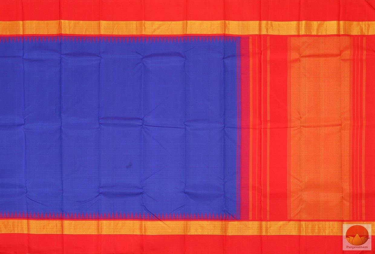 MS Blue & Red - Temple Border - Kanjivaram Silk Saree - Handwoven Pure Silk - Pure Zari - PV G4063 Archives - Silk Sari - Panjavarnam