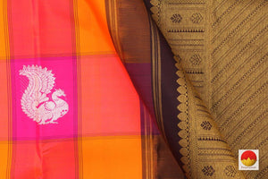 Multi Coloured Checks Kanchipuram Silk Saree Handwoven Pure Silk Pure Zari For Festive Wear PV G 4275 - Silk Sari - Panjavarnam PV G 4275