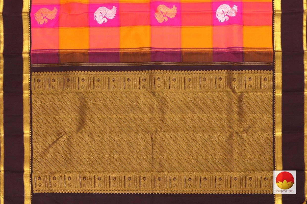 Multi Coloured Checks Kanchipuram Silk Saree Handwoven Pure Silk Pure Zari For Festive Wear PV G 4275 - Silk Sari - Panjavarnam PV G 4275