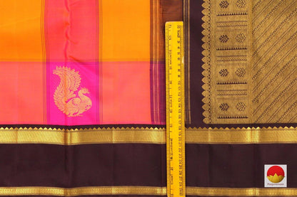 Multi Coloured Checks Kanchipuram Silk Saree Handwoven Pure Silk Pure Zari For Festive Wear PV G 4275 - Silk Sari - Panjavarnam PV G 4275