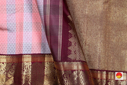 Multi Coloured Checks Kanchipuram Silk Saree With Maroon Korvai Contrast Border Handwoven Pure Silk Pure Zari For Wedding WearPV NYC 313 - Silk Sari - Panjavarnam