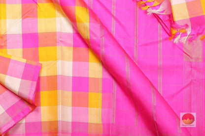 Multicolour Checks - Borderless Handwoven Pure Silk Kanjivaram Saree - Pure Zari - PV G1659 - Archives - Silk Sari - Panjavarnam