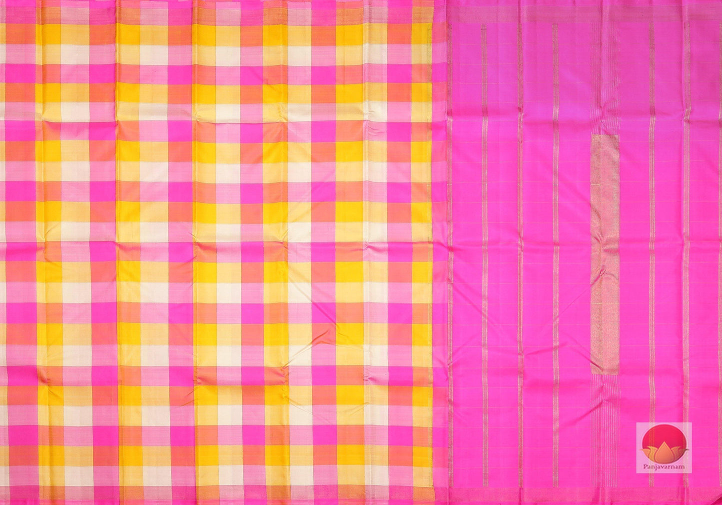 Multicolour Checks - Borderless Handwoven Pure Silk Kanjivaram Saree - Pure Zari - PV G1659 - Archives - Silk Sari - Panjavarnam