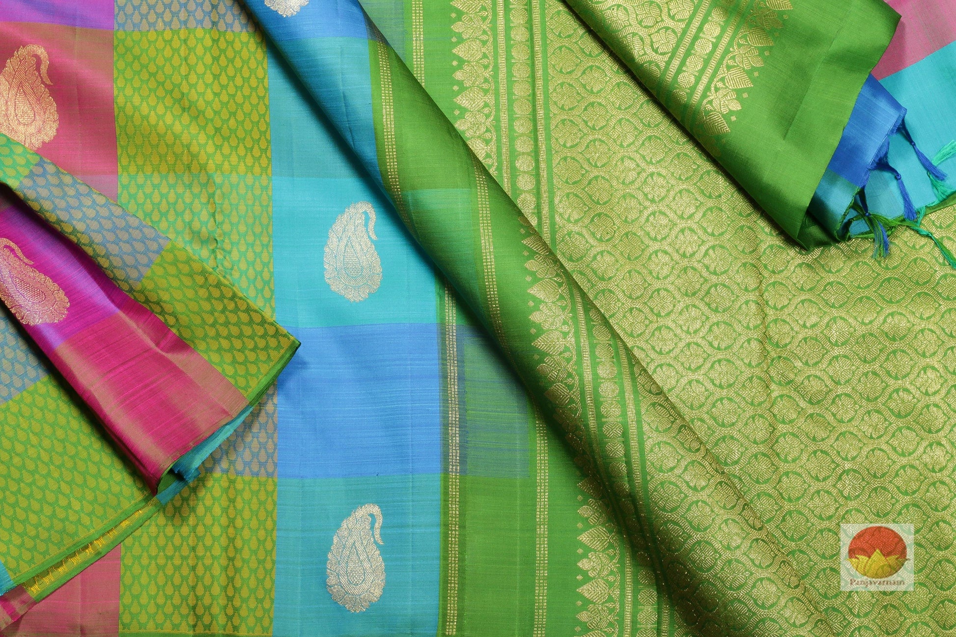 Multicolour Checks - Borderless Handwoven Pure Silk Kanjivaram Saree - PV SVS 15725 Archives - Silk Sari - Panjavarnam
