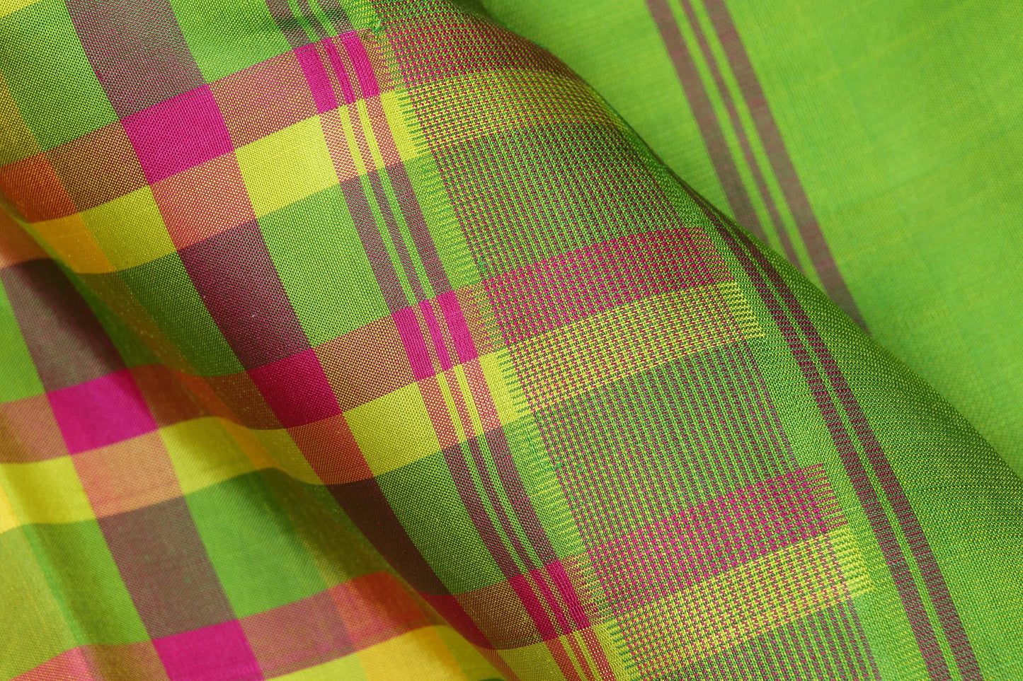 Multicolour Checks Handwoven Kanjivaram Pure Silk Saree - Temple Border - PVA 0418 1223 - Silk Sari - Panjavarnam