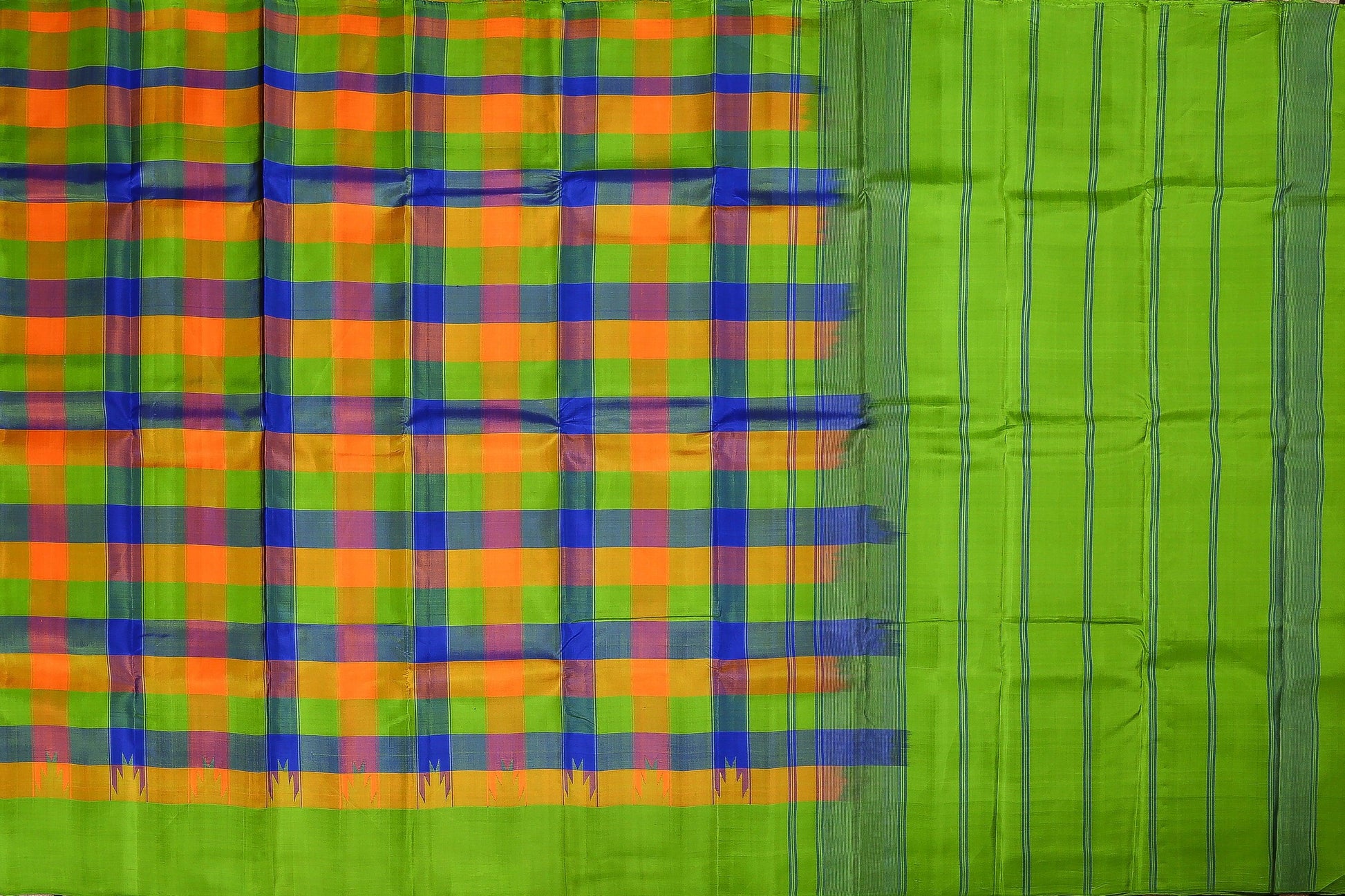 Multicolour Checks Handwoven Kanjivaram Saree - Pure Silk - PVA 0418 1233 - Silk Sari - Panjavarnam