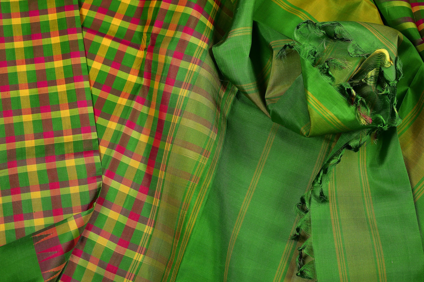 Multicolour Checks Handwoven Kanjivaram Saree - Pure Silk - PVA 0418 1245 - Silk Sari - Panjavarnam