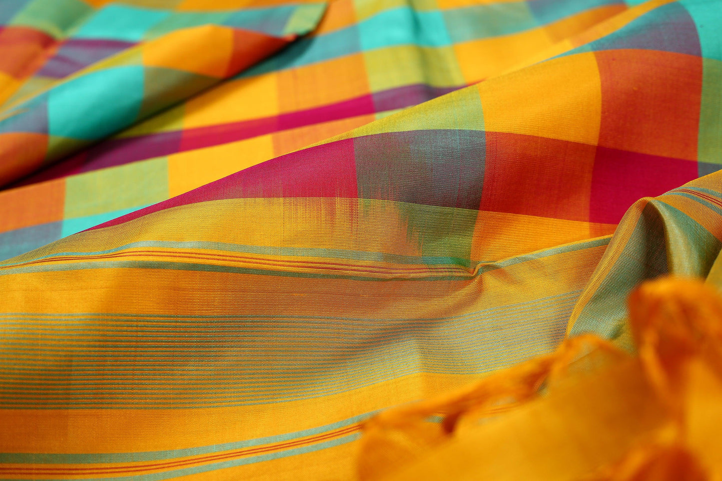 Multicolour Checks Handwoven Kanjivaram Silk Saree - Pure Silk - PVA 0418 1243 - Silk Sari - Panjavarnam