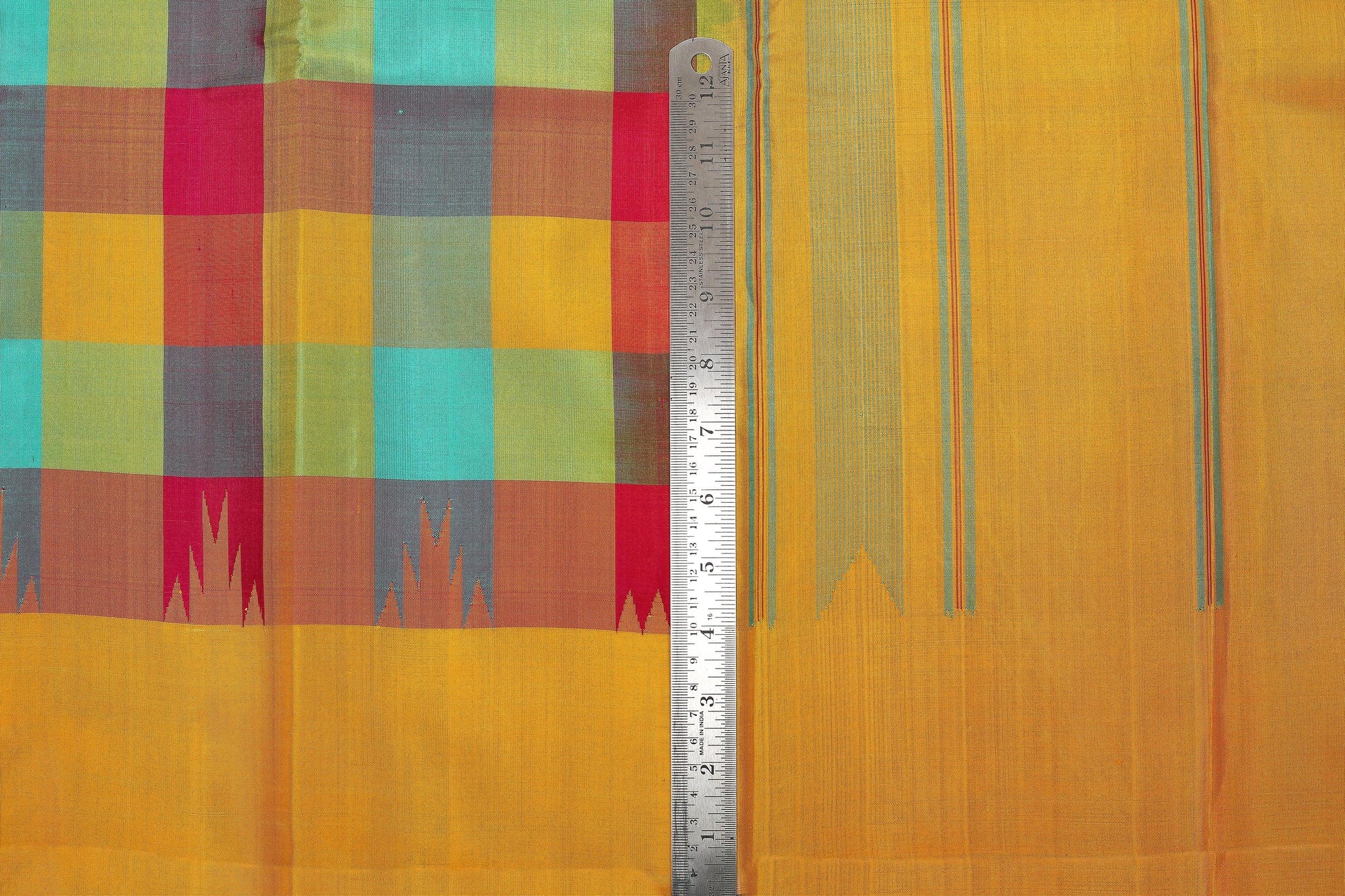 Multicolour Checks Handwoven Kanjivaram Silk Saree - Pure Silk - PVA 0418 1243 - Silk Sari - Panjavarnam