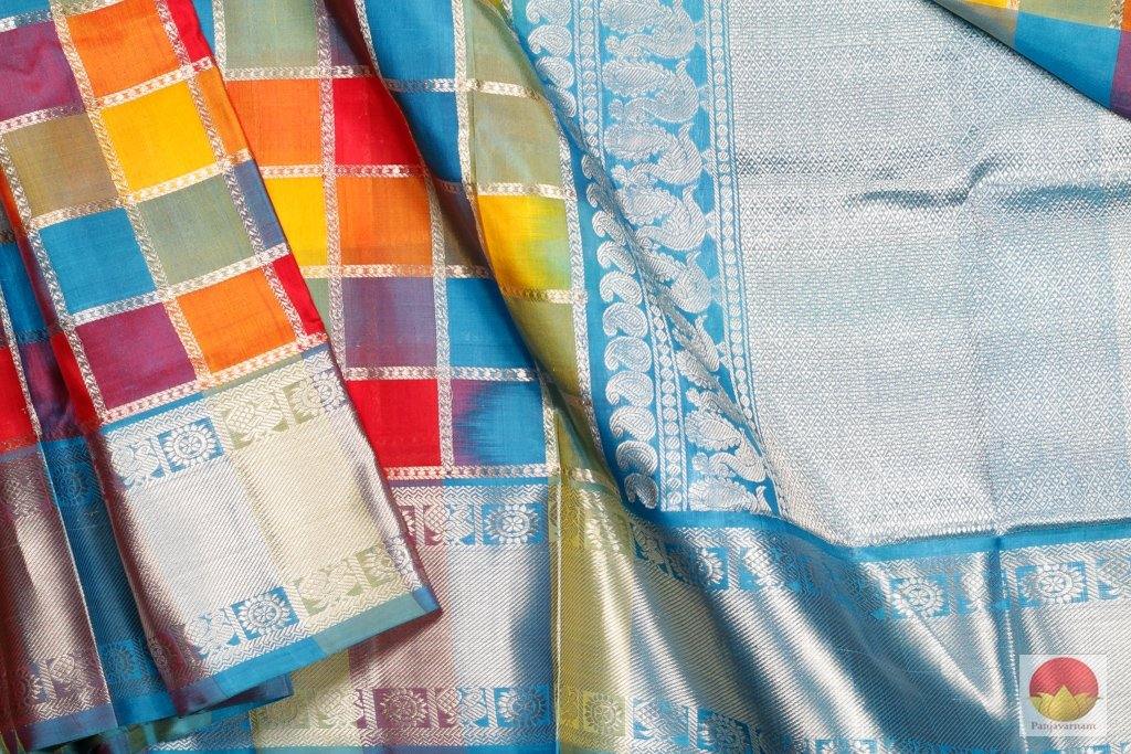 Multicolour Checks Handwoven Pure Silk Kanjivaram Saree - Pure Zari - PA 186 - Silk Sari - Panjavarnam