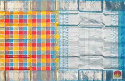 Multicolour Checks Handwoven Pure Silk Kanjivaram Saree - Pure Zari - PA 186 - Silk Sari - Panjavarnam
