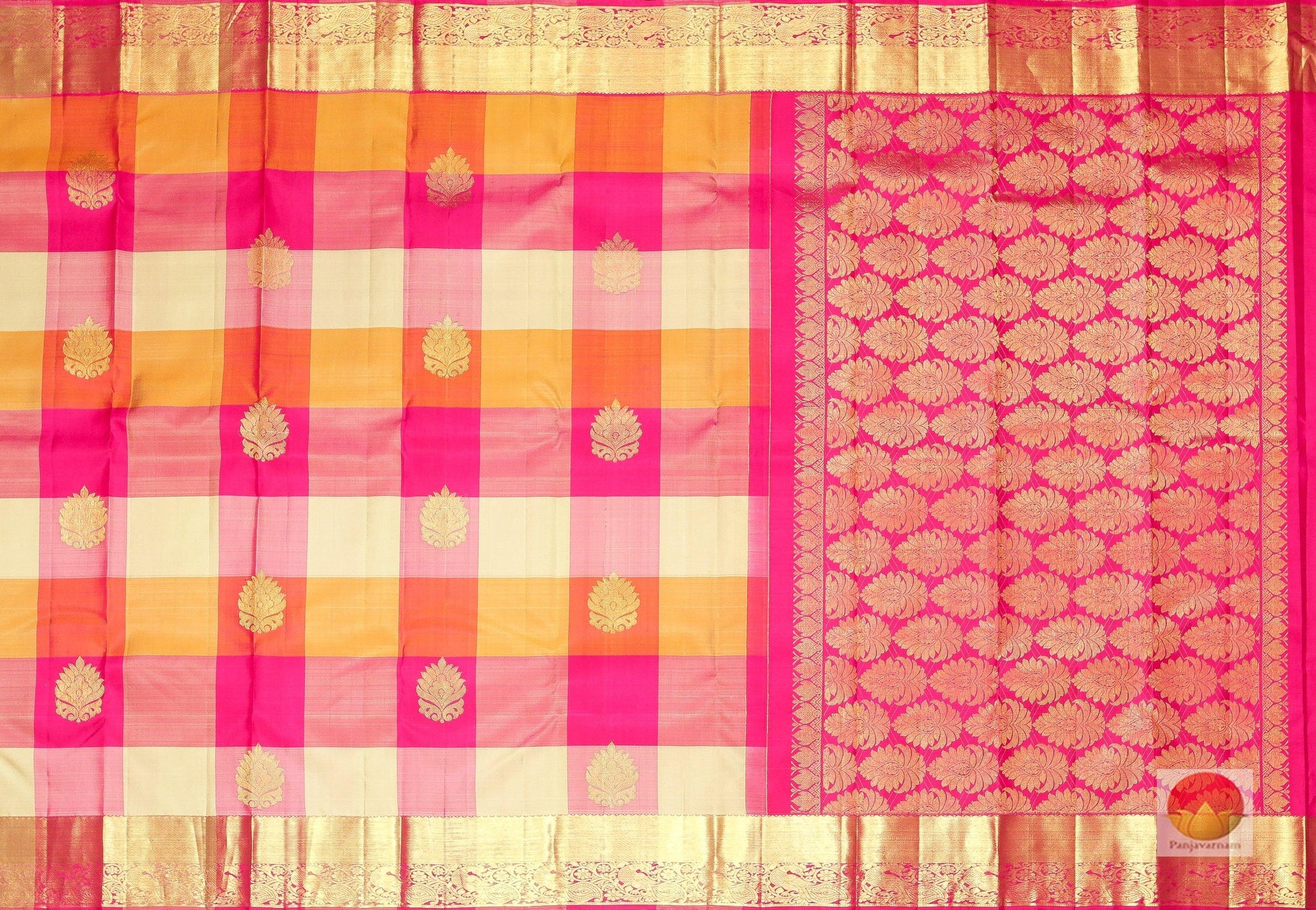 Multicolour Checks - Handwoven Pure Silk Kanjivaram Saree - PV L12 - Silk Sari - Panjavarnam