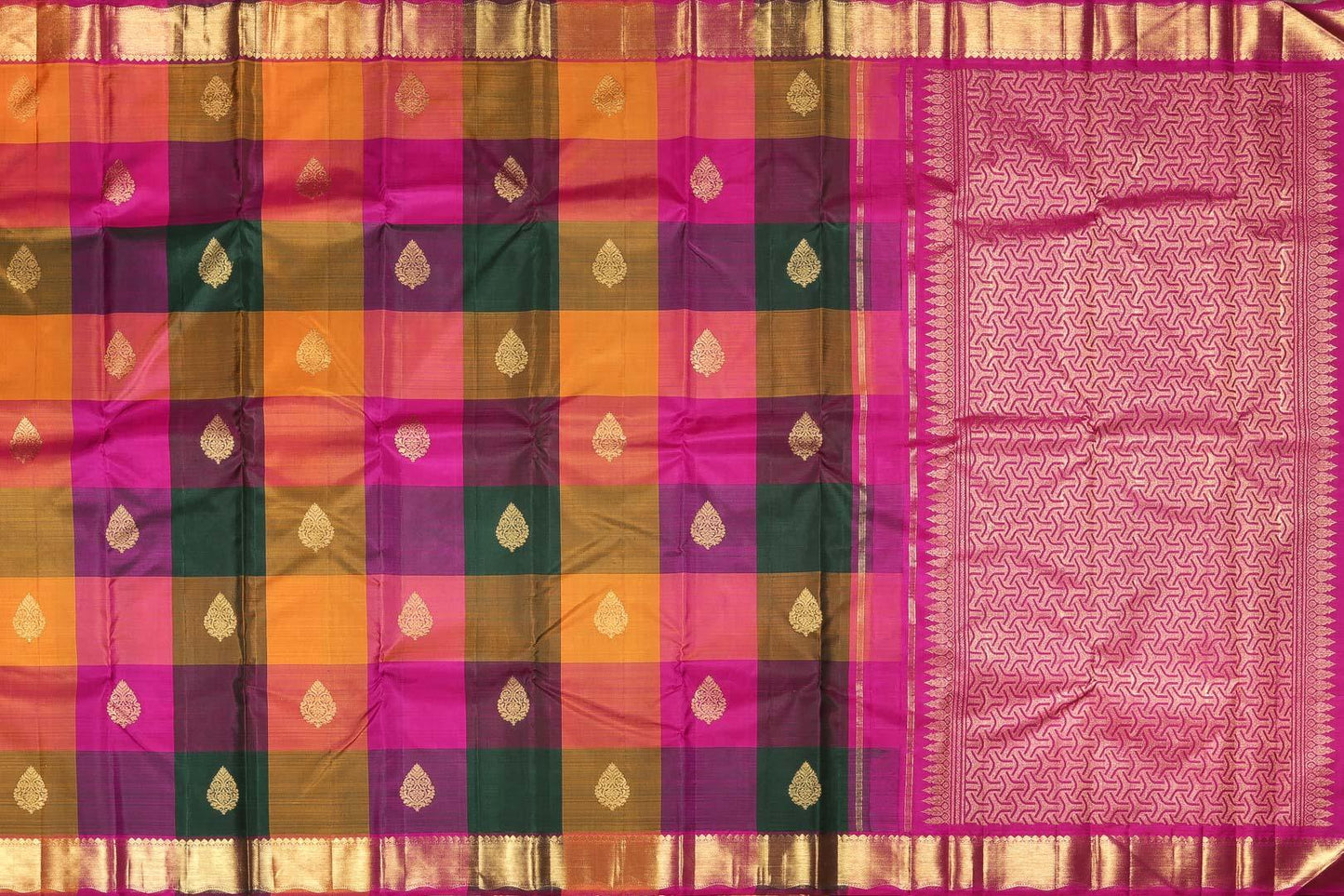 Multicolour Checks Kanjivaram Pure Silk Saree - Handwoven - pure zari - PV G 1350 Archives - Silk Sari - Panjavarnam