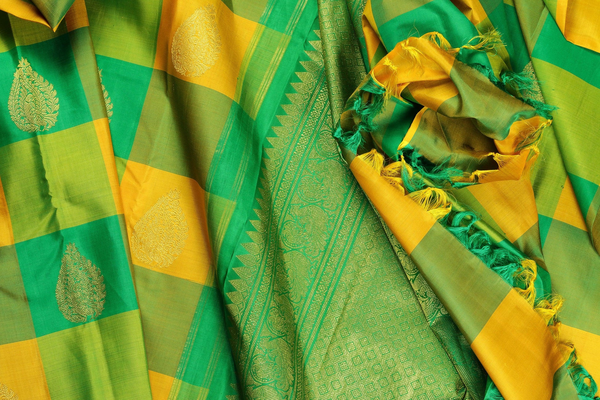 Multicolour Checks Kanjivaram Pure Silk Saree - Pure Zari - PVM 0318 1328 - Silk Sari - Panjavarnam