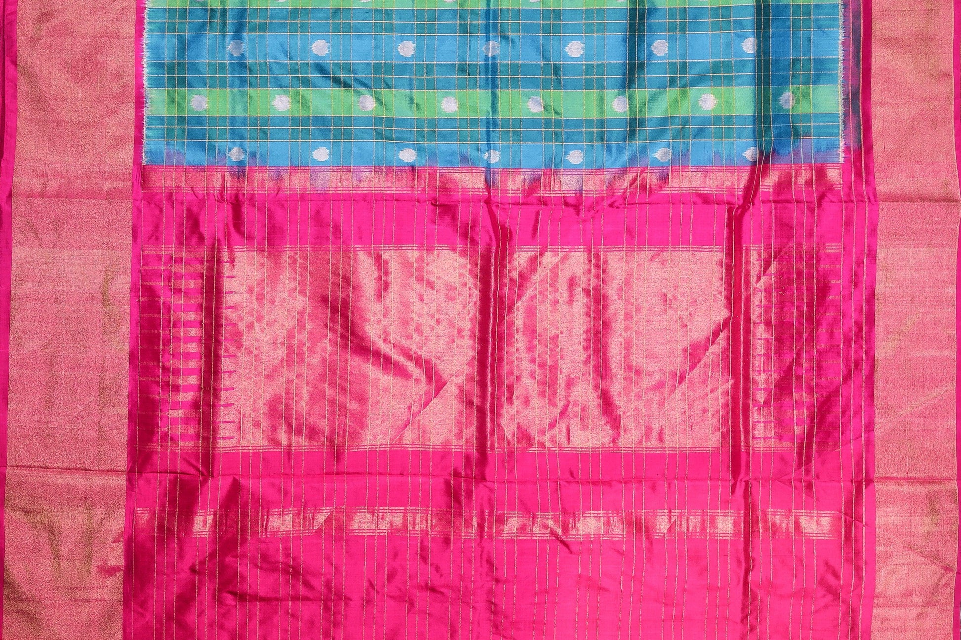 Multicolour Checks Pochampally Silk Saree With Pink Zari Border For Office Wear PPF 003 - Pochampally Silk - Panjavarnam