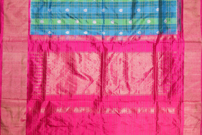 Multicolour Checks Pochampally Silk Saree With Pink Zari Border For Office Wear PPF 003 - Pochampally Silk - Panjavarnam