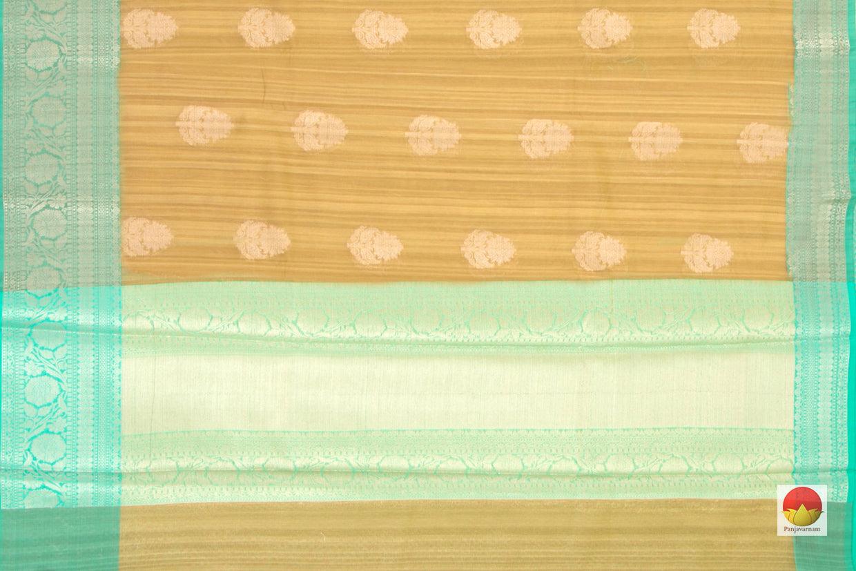 Mustard And Cyan Banarasi Silk Cotton Saree Handwoven With Antique Zari For Office Wear PSC 1123 - Silk Cotton - Panjavarnam