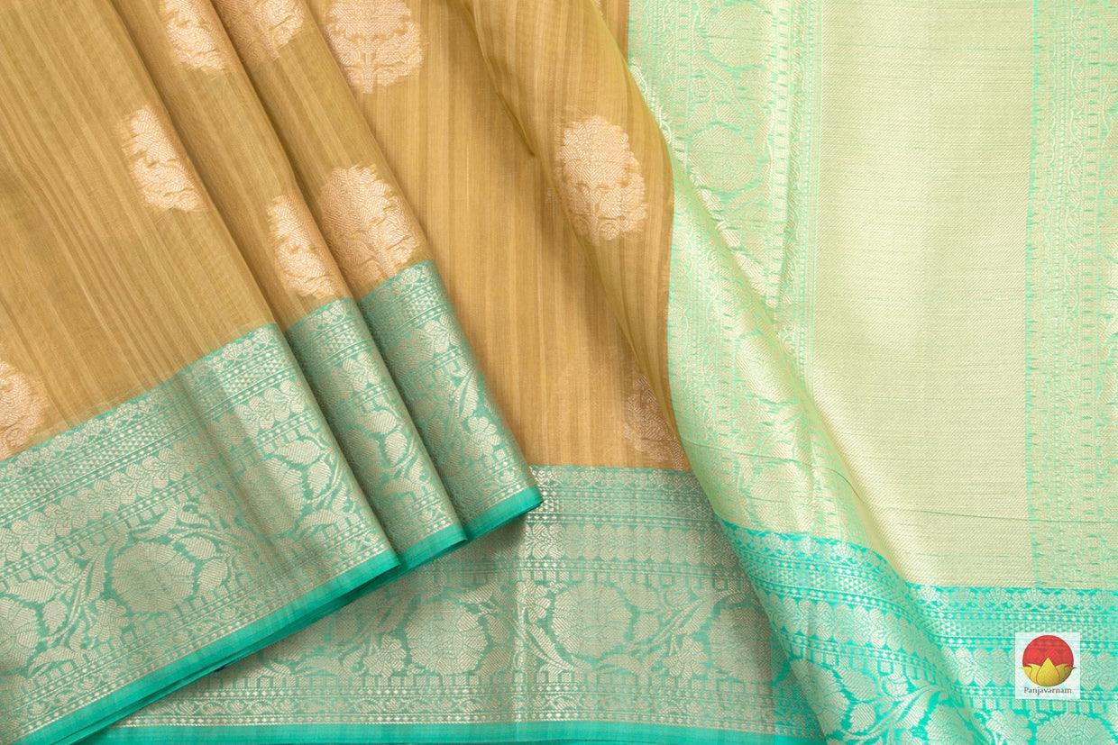 Mustard And Cyan Banarasi Silk Cotton Saree Handwoven With Antique Zari For Office Wear PSC 1123 - Silk Cotton - Panjavarnam PSC 1123