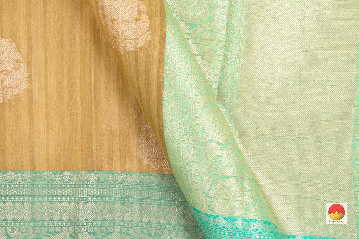 Mustard And Cyan Banarasi Silk Cotton Saree Handwoven With Antique Zari For Office Wear PSC 1123 - Silk Cotton - Panjavarnam PSC 1123