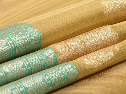 Mustard And Cyan Banarasi Silk Cotton Saree Handwoven With Antique Zari For Office Wear PSC 1123 - Silk Cotton - Panjavarnam PSC 1123