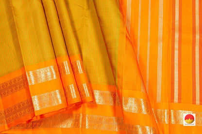 Mustard And Green Kanchipuram Silk Saree Khasa Khasa Checks Handwoven Pure Silk Pure Zari PV NYC 247 - Silk Sari - Panjavarnam PV NYC 247