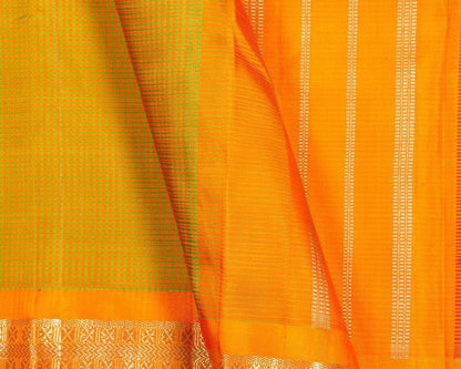 Mustard And Green Kanchipuram Silk Saree Khasa Khasa Checks Handwoven Pure Silk Pure Zari PV NYC 247 - Silk Sari - Panjavarnam PV NYC 247