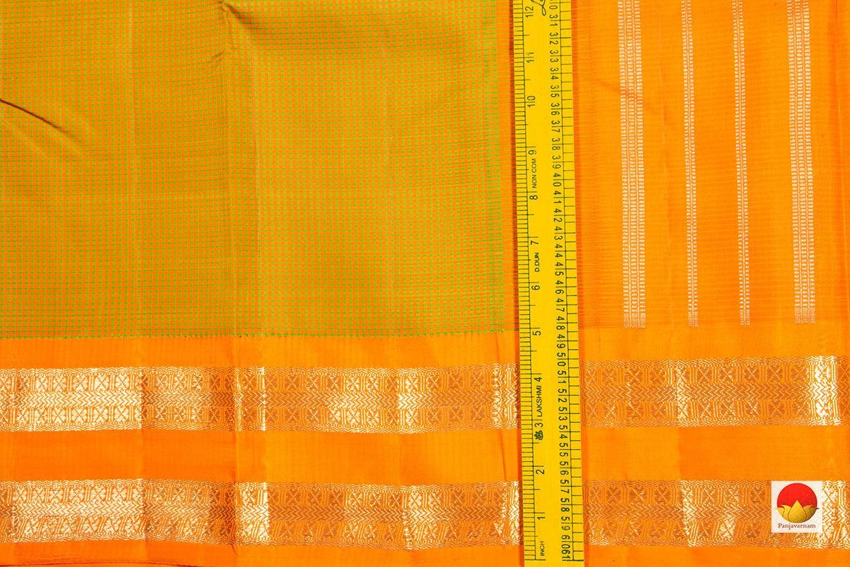 Mustard And Green Kanchipuram Silk Saree Khasa Khasa Checks Handwoven Pure Silk Pure Zari PV NYC 247 - Silk Sari - Panjavarnam PV NYC 247