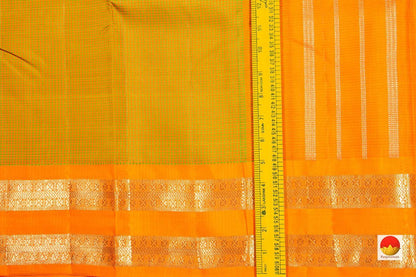 Mustard And Green Kanchipuram Silk Saree Khasa Khasa Checks Handwoven Pure Silk Pure Zari PV NYC 247 - Silk Sari - Panjavarnam PV NYC 247