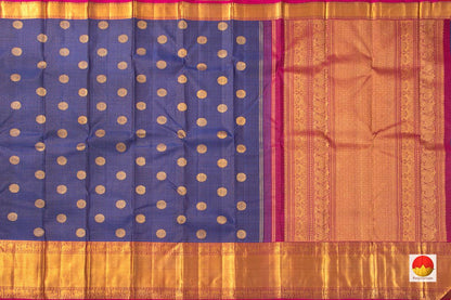 Navy Blue And Magenta Kanchipuram Silk Saree Handwoven Pure Silk Pure Zari For Wedding Wear PV GTA 13 - Silk Sari - Panjavarnam