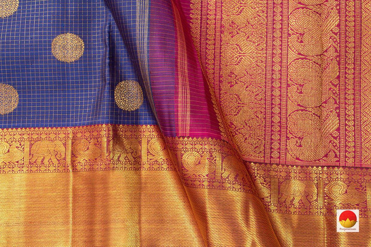 Navy Blue And Magenta Kanchipuram Silk Saree Handwoven Pure Silk Pure Zari For Wedding Wear PV GTA 13 - Silk Sari - Panjavarnam PV GTA 13