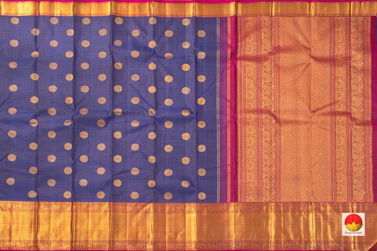 Navy Blue And Magenta Kanchipuram Silk Saree Handwoven Pure Silk Pure Zari For Wedding Wear PV GTA 13 - Silk Sari - Panjavarnam PV GTA 13