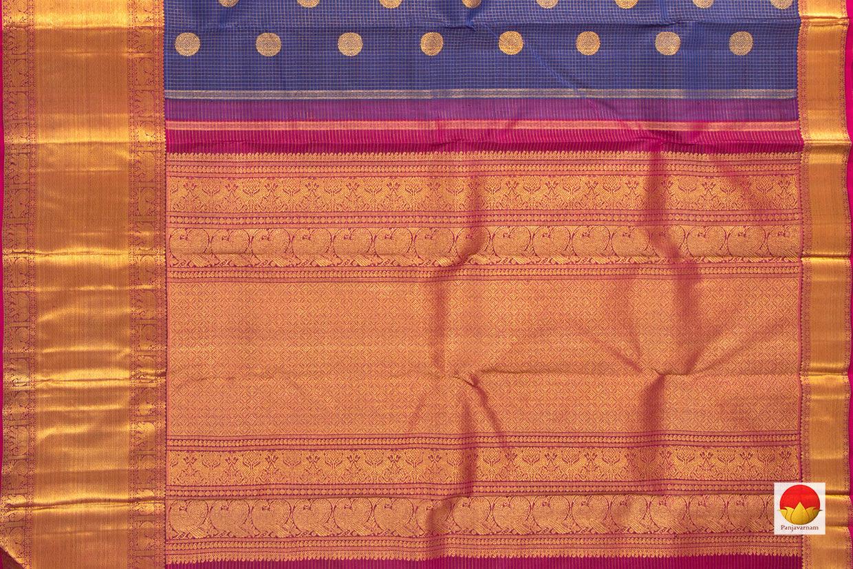 Navy Blue And Magenta Kanchipuram Silk Saree Handwoven Pure Silk Pure Zari For Wedding Wear PV GTA 13 - Silk Sari - Panjavarnam PV GTA 13